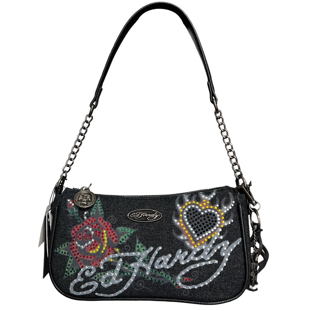Ed Hardy Black and Red Graphic Shoulder Bag